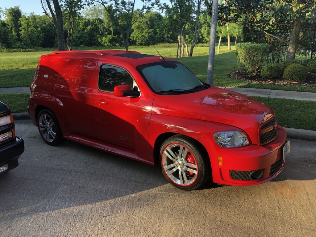 Red 2009 Chevrolet HHR SS Panel side view