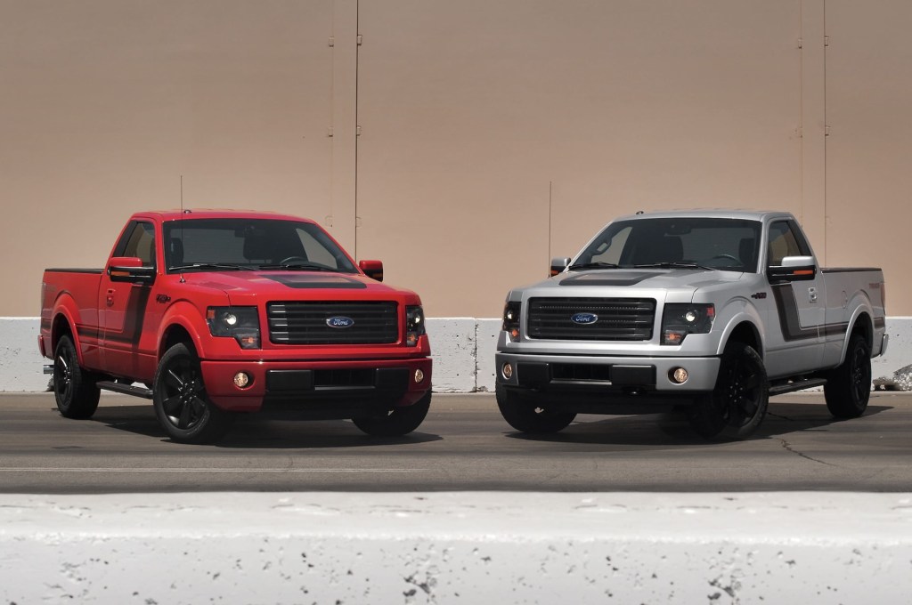 Two 2014 Ford F-150 models on display