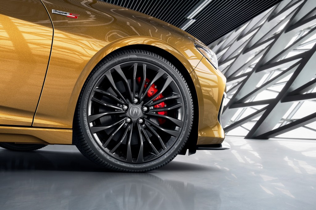 2021 Acura TLX Type S black multi-spoke wheels and red Brembo brake calipers