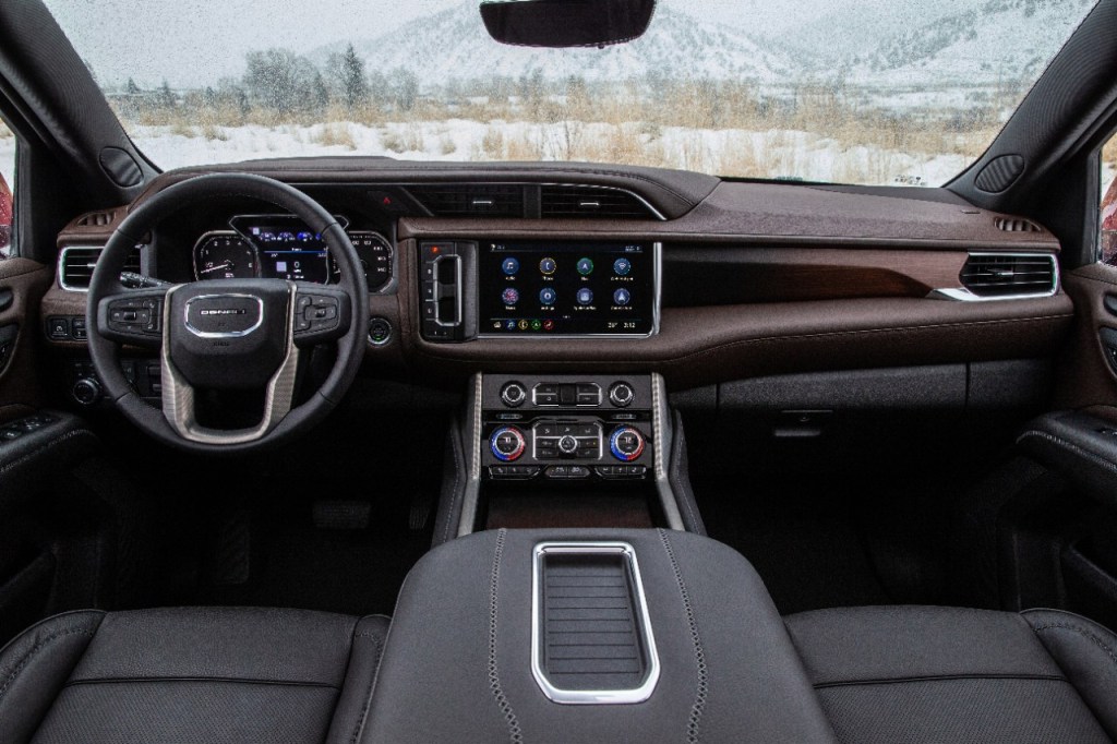 The 2021 Yukon Denali interior has a 10.2-inch center touchscreen.