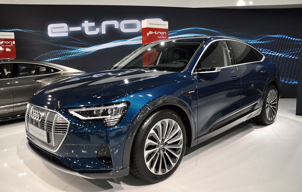 An Audi e-tron S5 Quattro is seen during the Vienna Car Show press preview at Messe Wien, as part of Vienna Holiday Fair