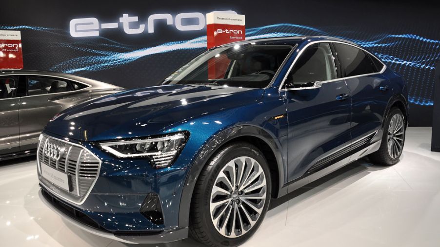 An Audi e-tron S5 Quattro is seen during the Vienna Car Show press preview at Messe Wien, as part of Vienna Holiday Fair