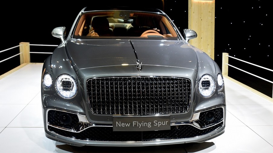 A photo taken of the front of the Bentley Flying Spur