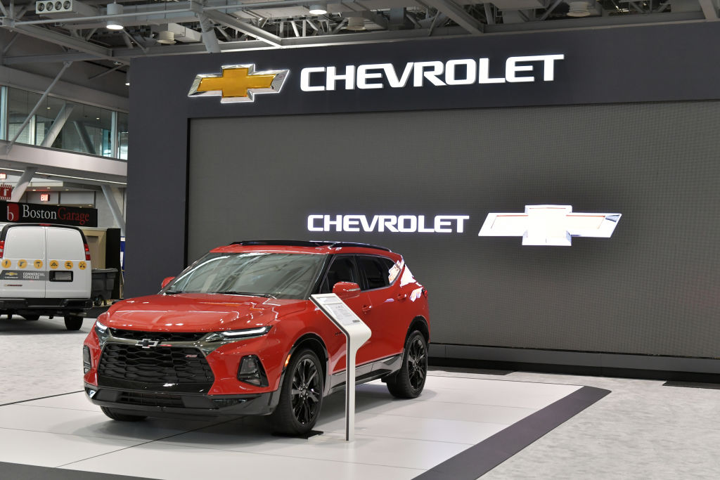 The Chevy exhibit is seen at the 2019 New England International Auto Show Press Preview at Boston Convention & Exhibition Center