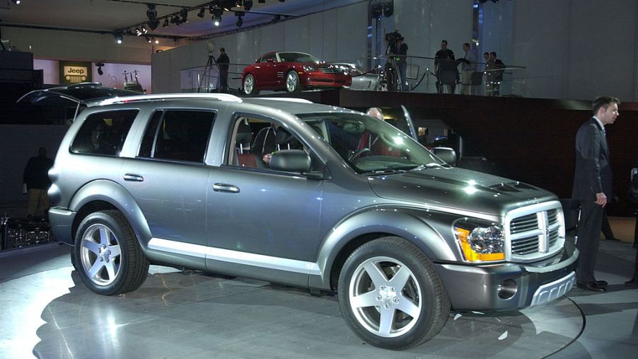 The 2003 Dodge Durango HEMI RT Concept is shown at a press conference at the North America International Auto Show