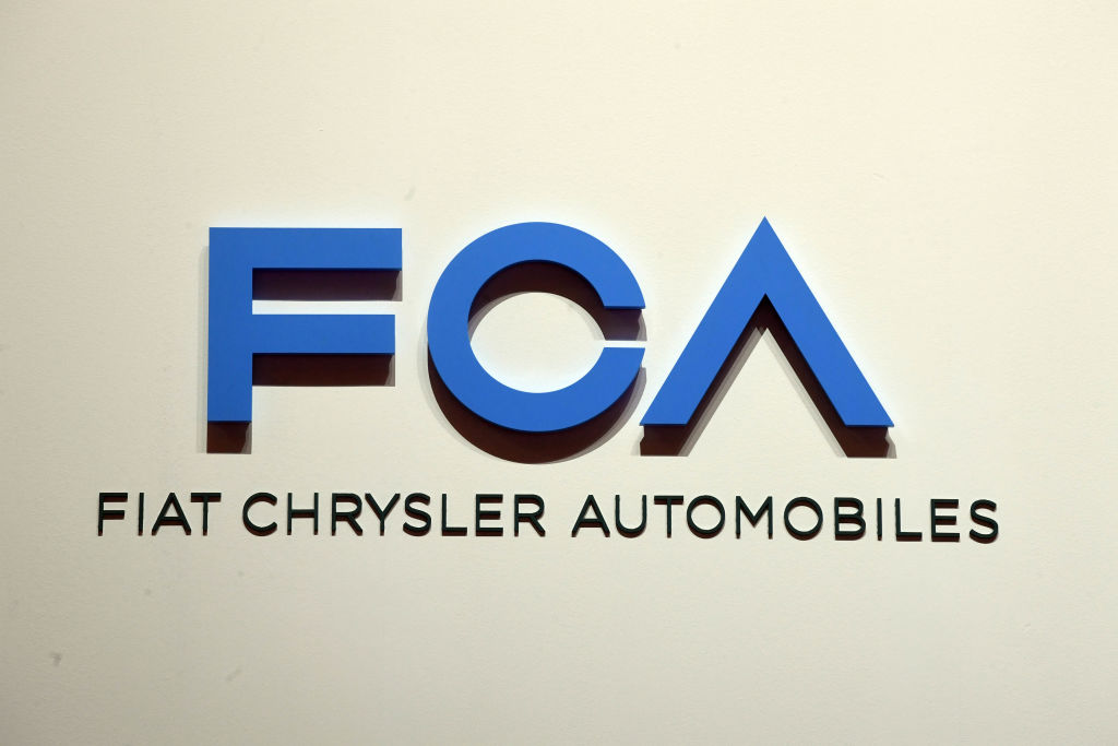 A logo of Fiat Chrysler Automobiles (FCA), taken at the Geneva Motor Show on the first press day