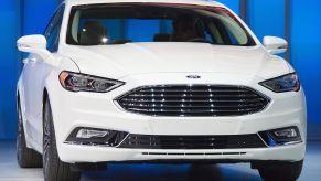 The Ford Fusion Hybrid is unveiled during the Ford press conference at the North American International Auto Show