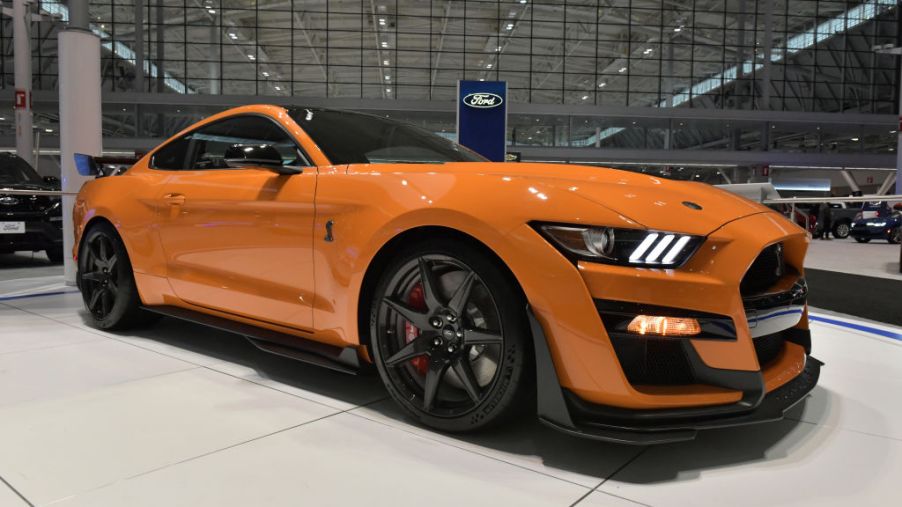 A 700hp Ford Mustang Shelby GT 500 is seen at the 2020 New England Auto Show Press Preview
