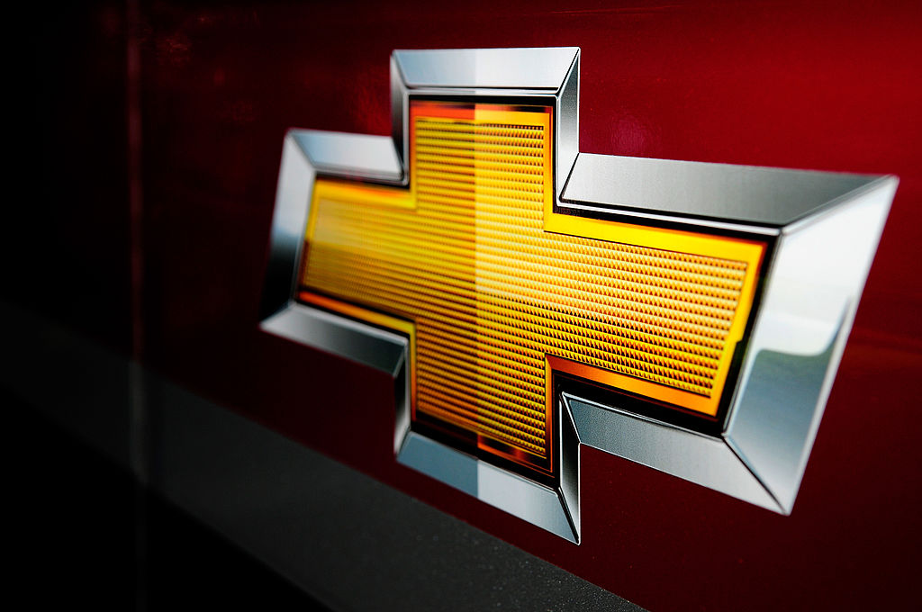 A Chevy logo seen on the front of a car