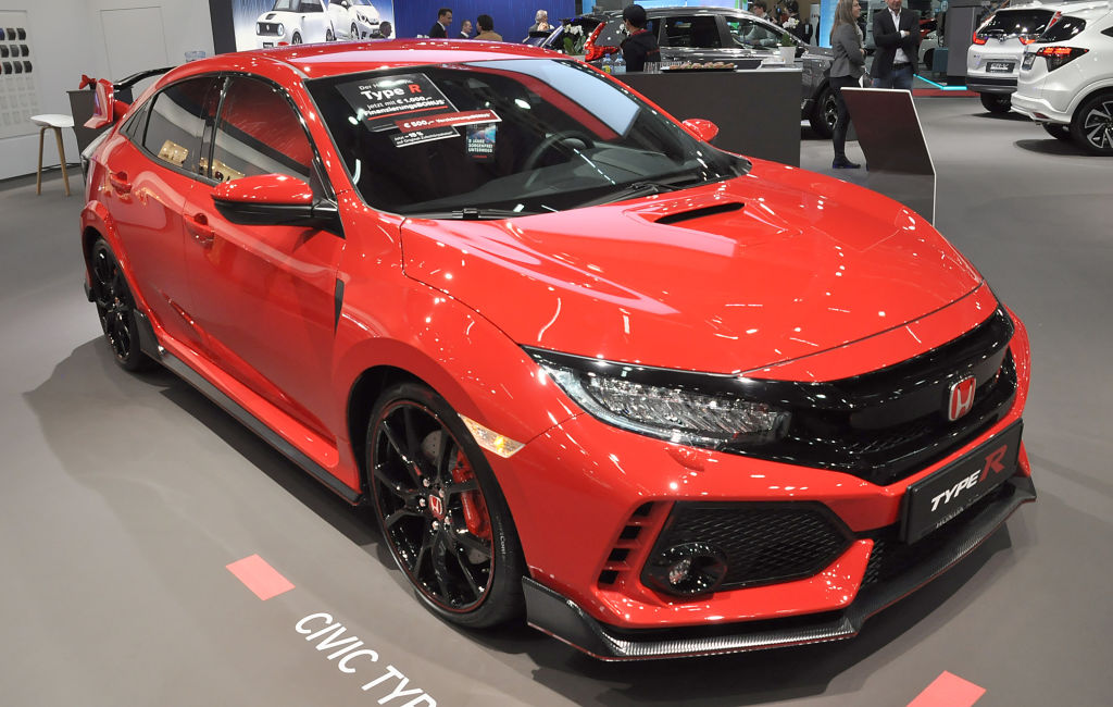 A Honda Civic TypeR is seen during the Vienna Car Show press preview at Messe Wien, as part of Vienna Holiday Fair