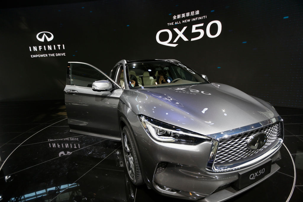 A Nissan Motor Co. Infiniti QX50 sports utility vehicle (SUV) is on display during the Auto China 2018 at China International Exhibition Center