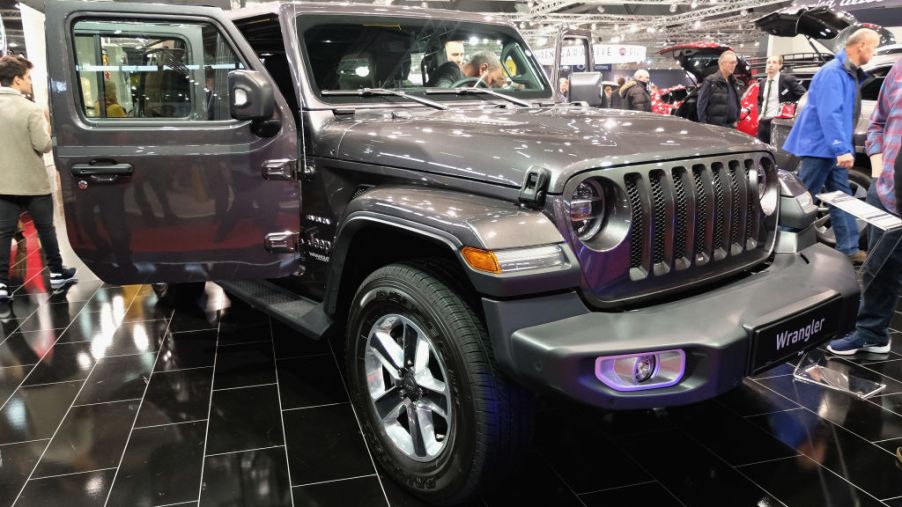 A Jeep Wrangler is displayed during the Vienna Autoshow, as part of Vienna Holiday Fair