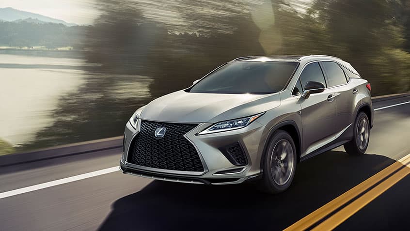 2020 Lexus RX 350 at speed on the road depicts a major player in terms of Lexus luxury vehicles. 