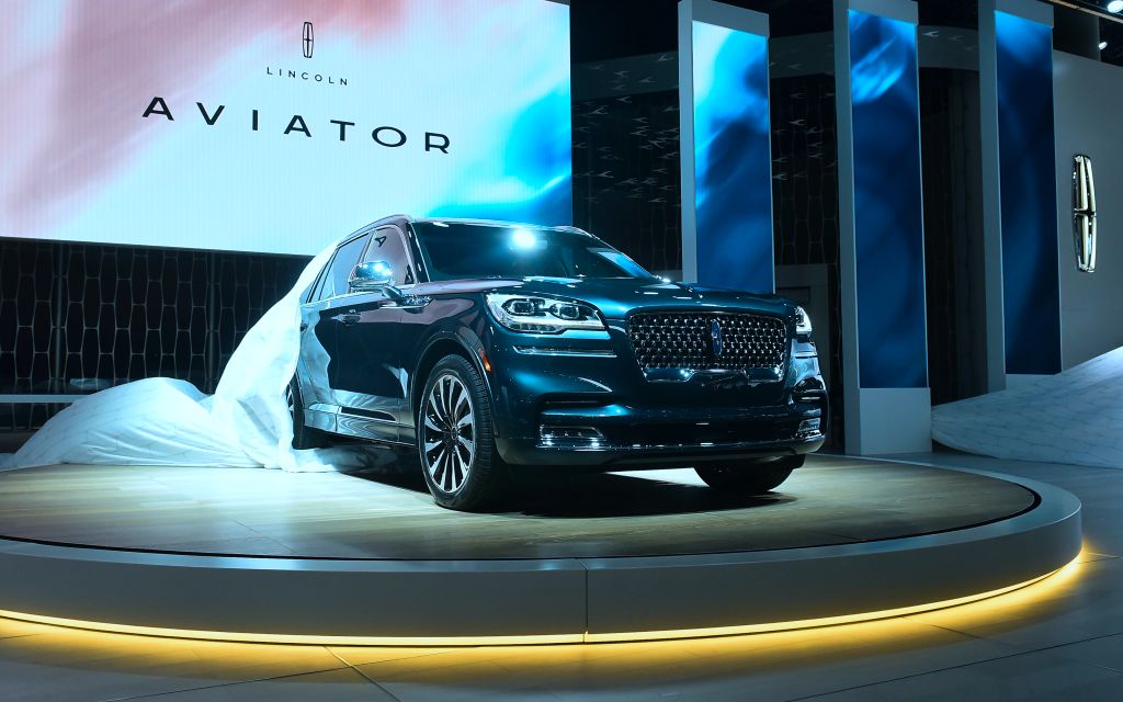 The new Lincoln Aviator is unveiled during the Lincoln Motors press conference on display in Los Angeles, California on November 28, 2018 at Automobility LA