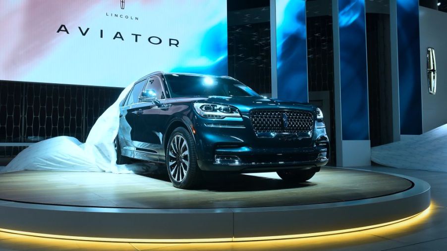 The new Lincoln Aviator is unveiled during the Lincoln Motors press conference on display in Los Angeles, California on November 28, 2018 at Automobility LA