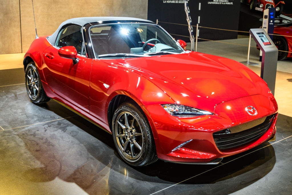 Mazda MX-5 Roadster compact sports car on display at Brussels Expo