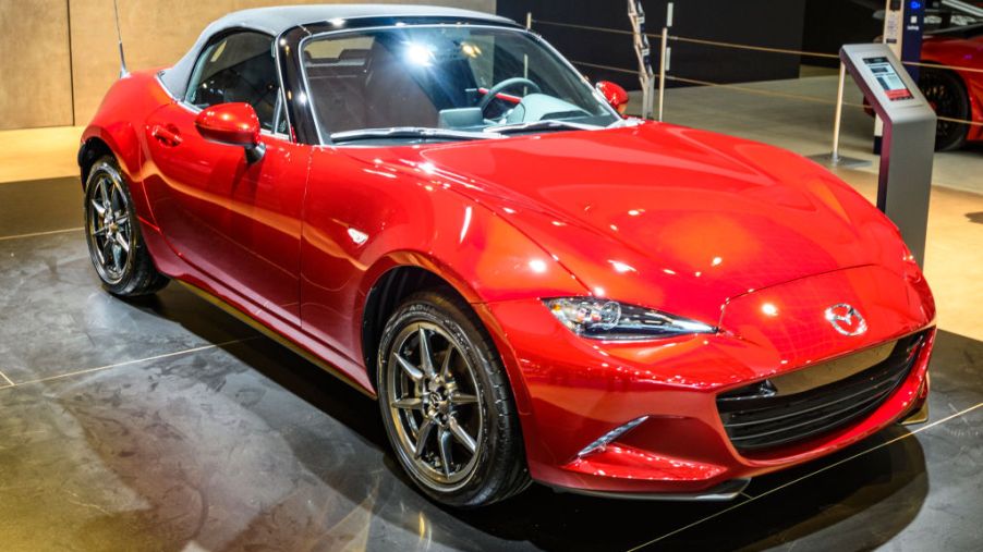 Mazda MX-5 Roadster compact sports car on display at Brussels Expo