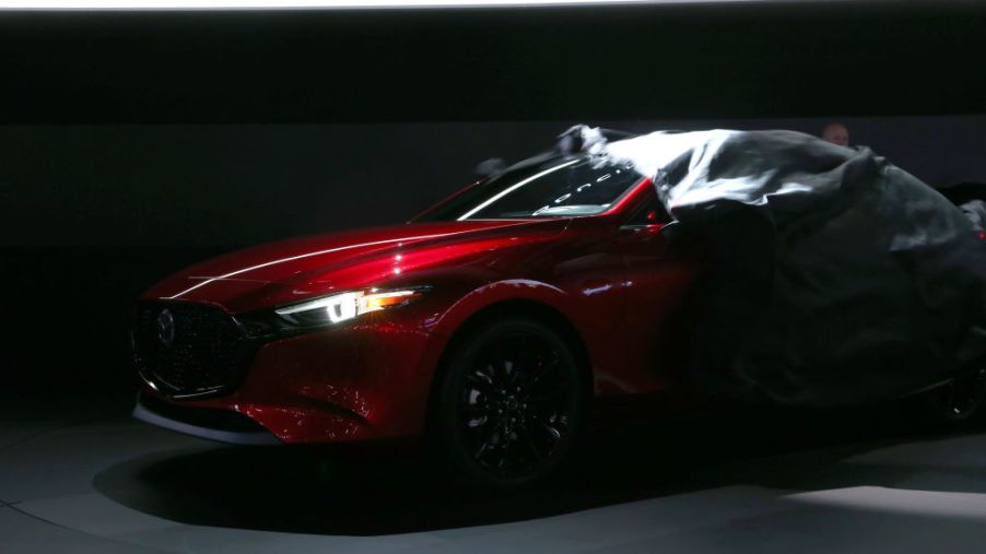 A general view of the Mazda3 is seen onstage during the L.A. Auto Show