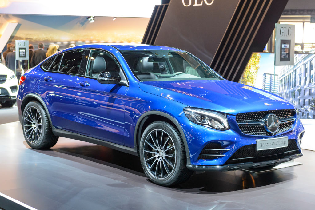 Mercedes-Benz GLC-Class GLC 220 d 4MATIC Coupe crossover luxury SUV on display at Brussels Expo