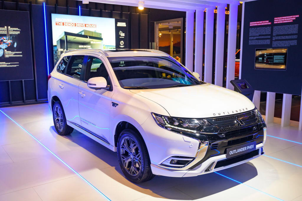 Mitsubishi Outlander PHEV crossover plug-in hybrid SUV on display at Brussels Expo