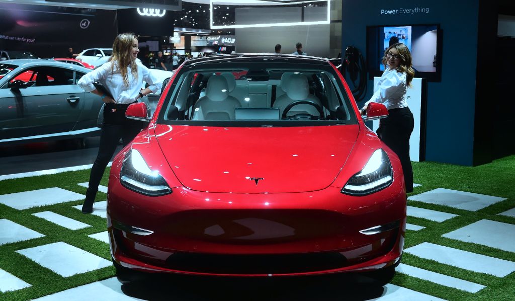 The Tesla Model 3 on display in Los Angeles, California on November 29, 2018 at Automobility LA