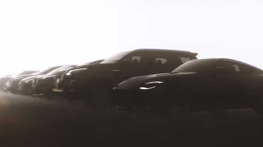 shadowy images of multiple future Nissan vehicles