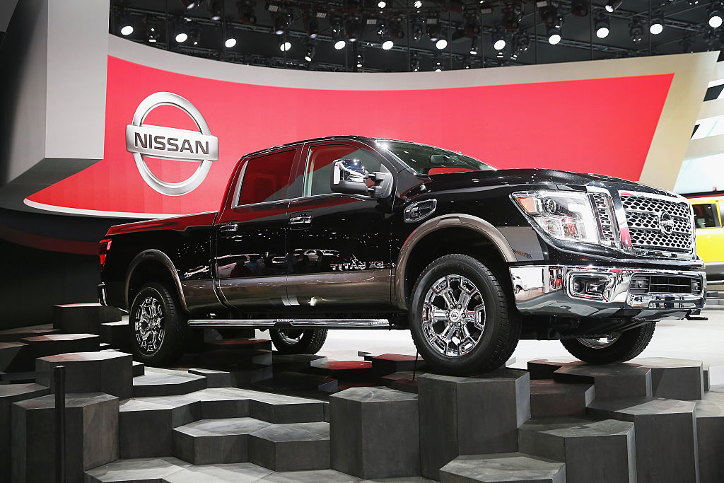 Nissan shows off the new Titan XD pickup during the media preview at the North American International Auto Show