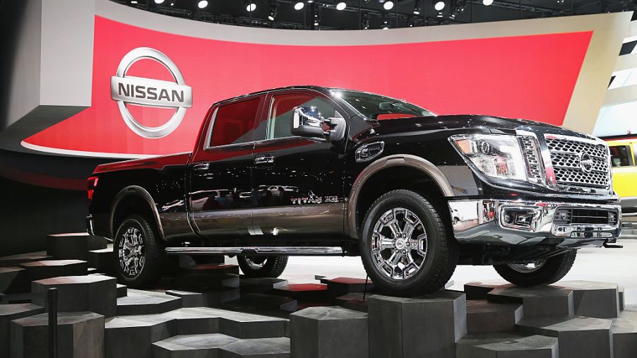 Nissan shows off the new Titan XD pickup during the media preview at the North American International Auto Show