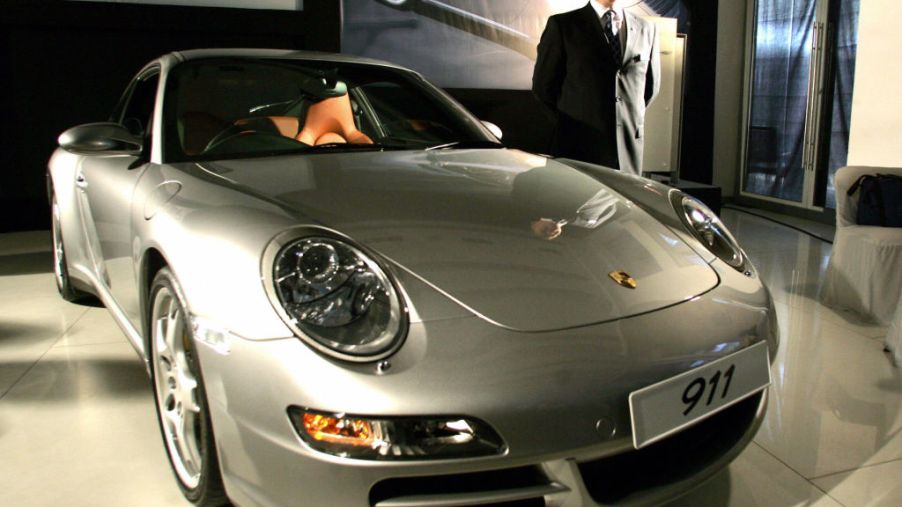 A Porsche 911 Carrera 4S on display at an auto show