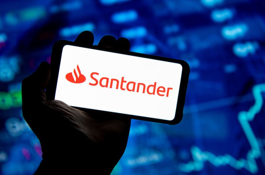 Santander bank logo seen on mobile phone