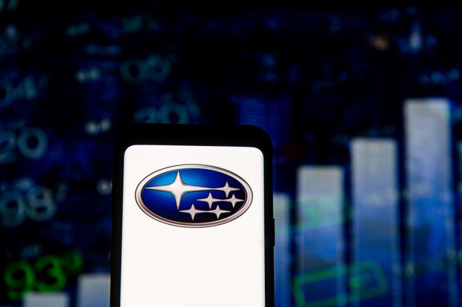 The Subaru logo seen in front of a chart
