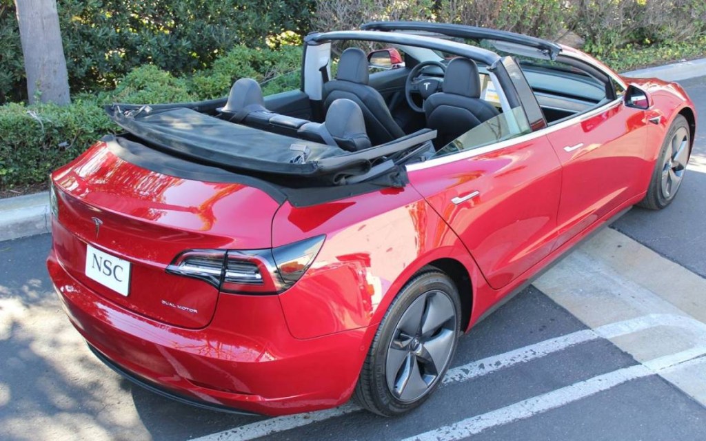 Rear view of the top down on a Tesla Model 3
