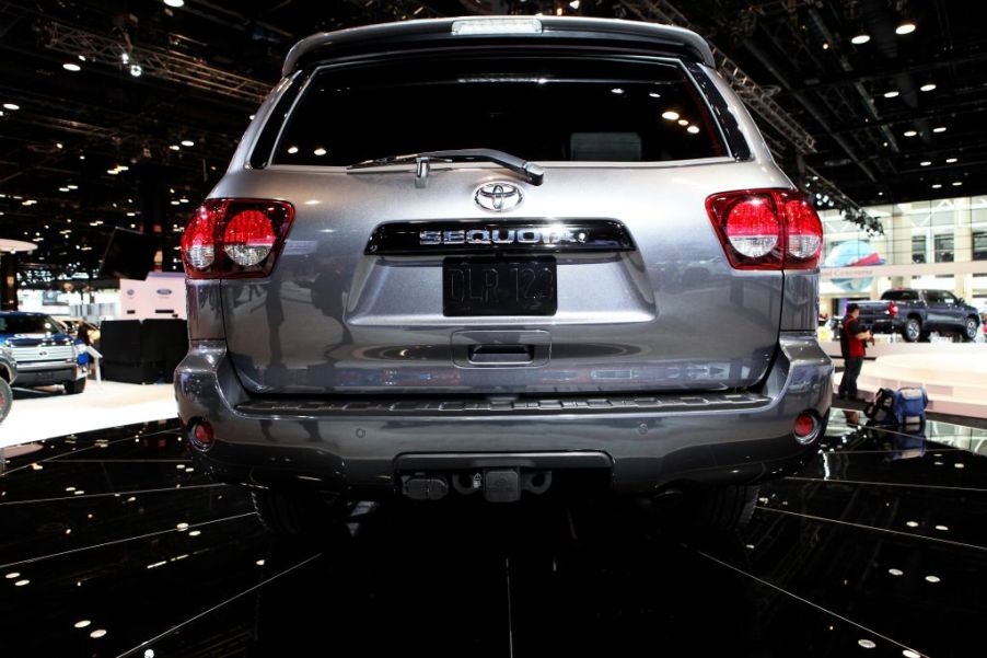 A Toyota Sequoia on display at an auto show
