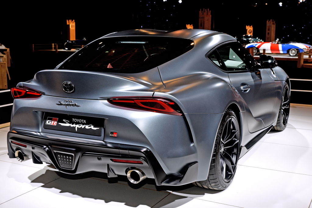 The Toyota Supra is on display at the Dream Car exposition, which is part of the Brussels Motor Show