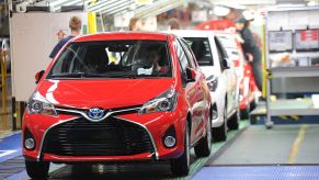 An assembly line of Toyota Yaris cars