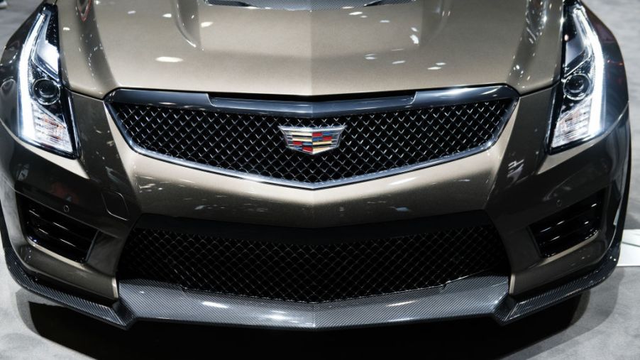 A 2020 Cadillac is displayed at the New York International Auto Show