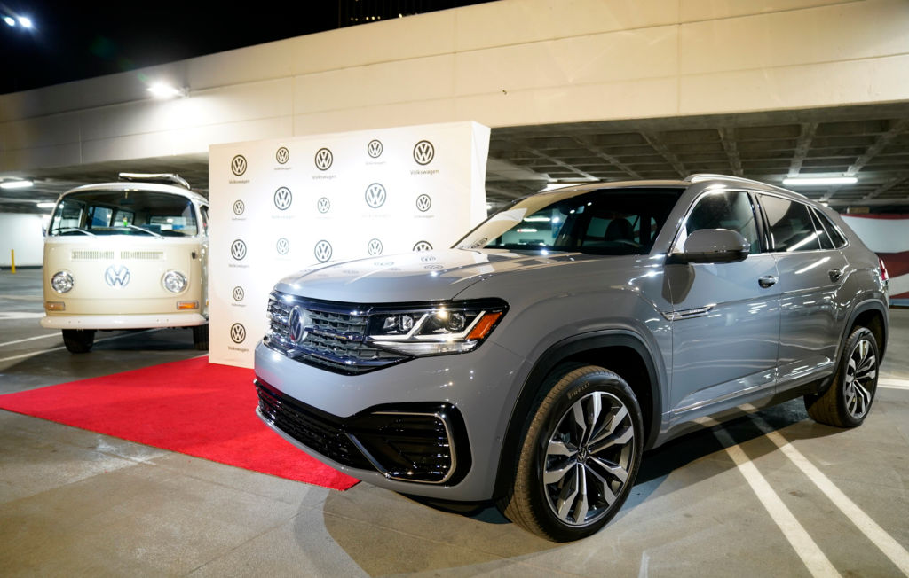 An electrified Volkswagen Type 2 Bus and the all-new 2020 Atlas Cross Sport on display at the fourth annual Volkswagen Drive-In Movie with Shay Mitchell