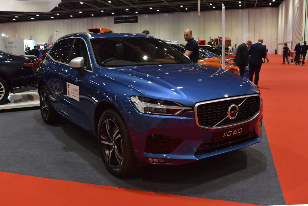 A Volvo XC60 is displayed during the London Motor Show