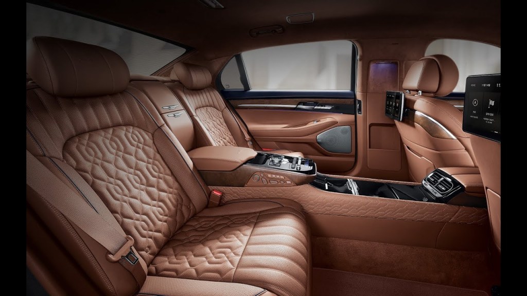 The 2020 G90's Nappa leather upholstery in a toasted brown color