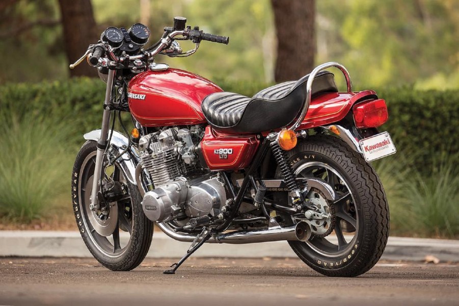 Red 1976 Kawasaki KZ900 LTD in a parking lot