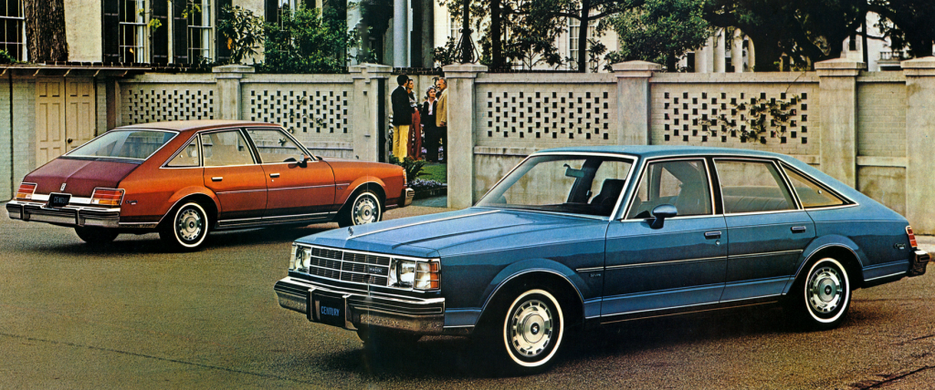 1978 Buick Century Aeroback sedans in red and blue