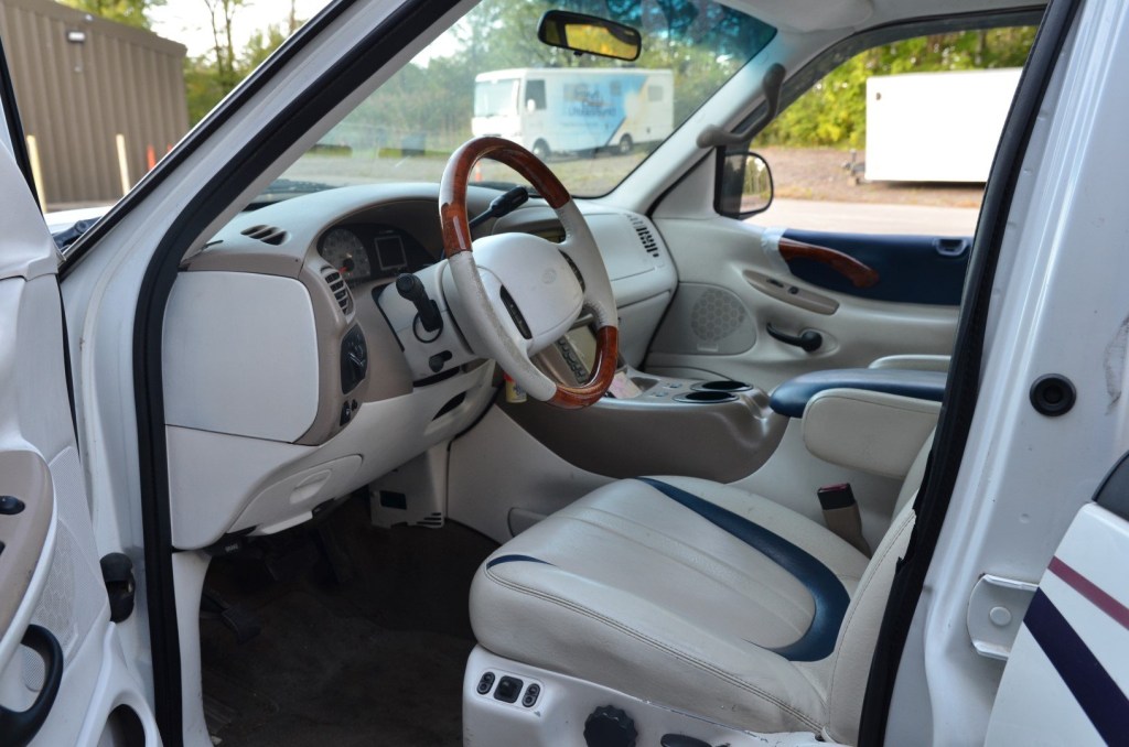 White leather interior of the Sea Scape Ford Expedition concept