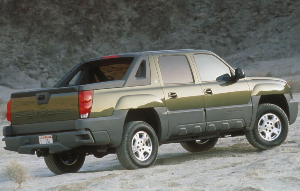 A green Chevy Avalanche is viewed from behind