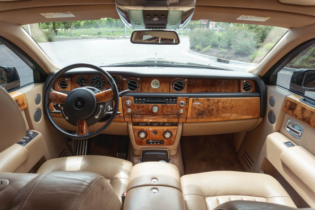 The tan interior of a 2005 Rolls-Royce Phantom owned by YouTube celebrity Tyler Hoover, from Hoovie's Garage.