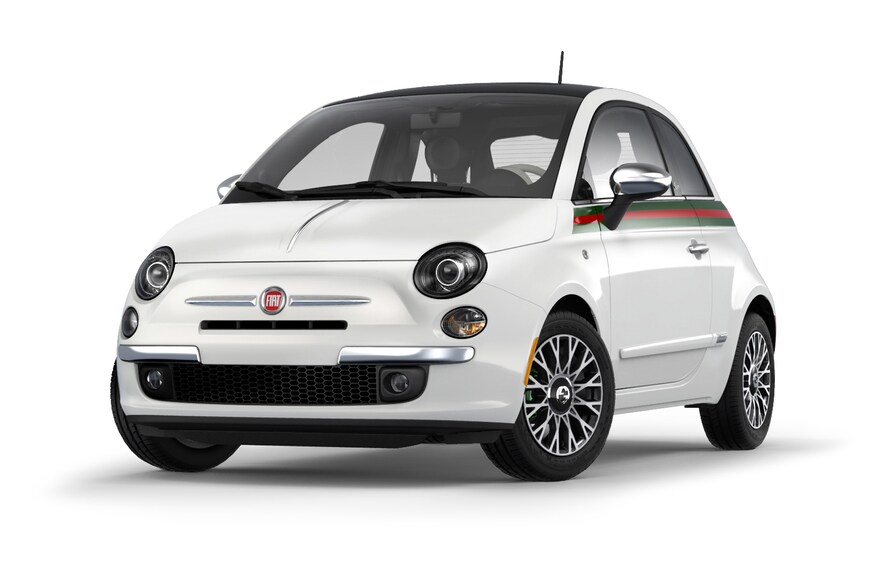 Fiat 500 in a press photo with a white background