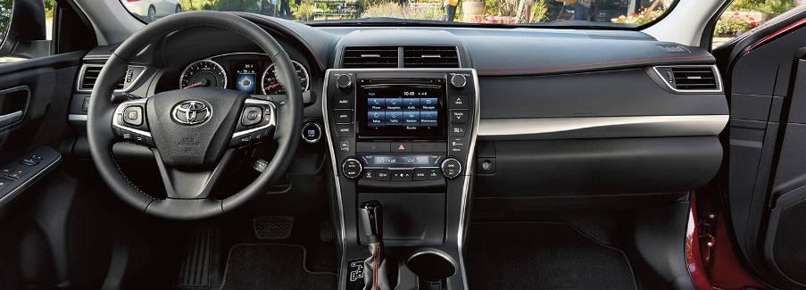 The 2017 Toyota Camry features nicely stiched trimmings and a simple infotainment system.