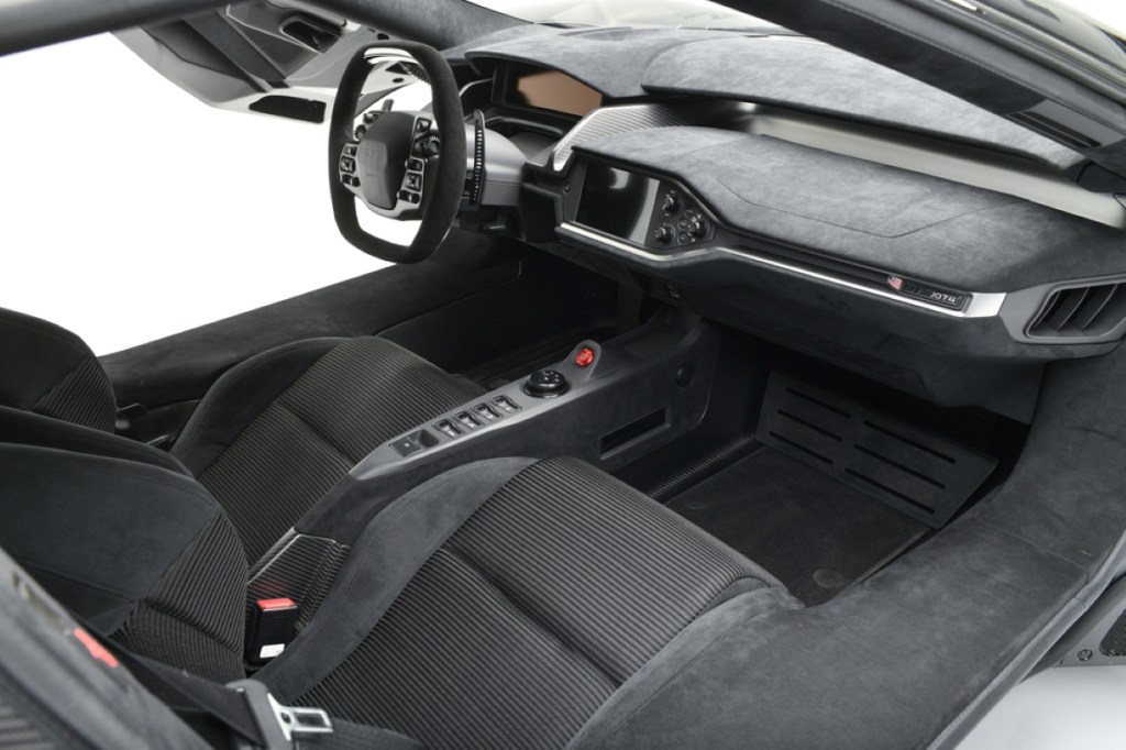 A view of the interior of the 2018 Ford GT at auction