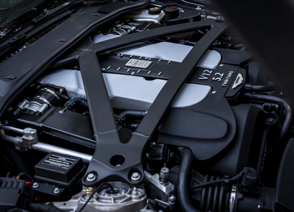 The 2020 Aston Martin DBS Superleggera Volante's 5.2-liter twin-turbocharged V12