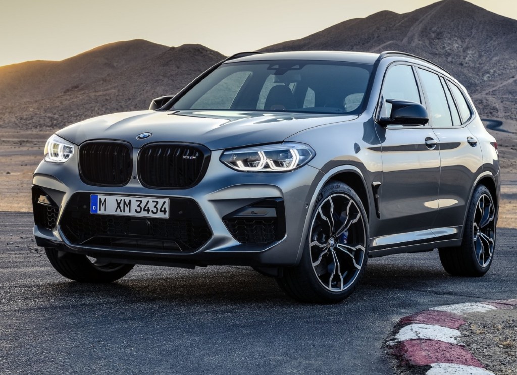 Gray 2020 BMW X3 M Competition crossover parked on a racetrack