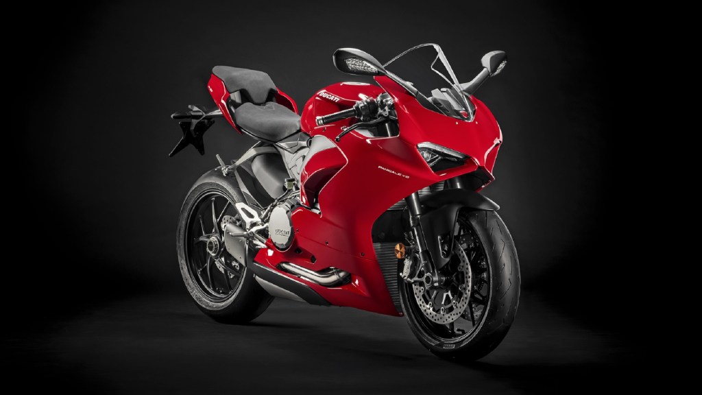 Red 2020 Ducati Panigale V2 against a black background